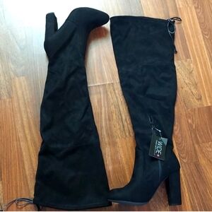 Charlotte Russe Black Over the Knee Boots with Chunky Heel